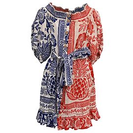 Robe Mini à Imprimé Floral Décolletée en Lin Multicolore Farm Rio Multicolore