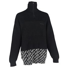 Balenciaga Panelled Halb-Zip Pullover aus schwarzer Wolle Schwarz