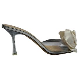 Magda Butrym Flower Plexi Slide Sandal Heels in White PVC White Cream