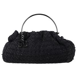 Chanel Tweed Stricktop Handtasche aus schwarzer Baumwolle Schwarz