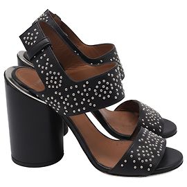 Givenchy Studded Ankle Strap Block-Heel Sandals in Black Leather Black