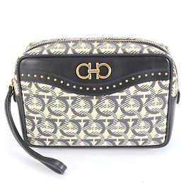 Clutch in pelle con borchie Double Gancini di Salvatore Ferragamo Nero
