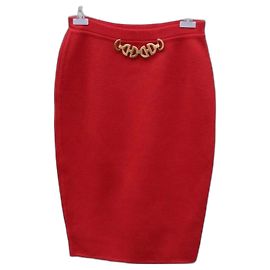 Céline Red Wool Knit Maxi Skirt with Gold Chain Red Golden