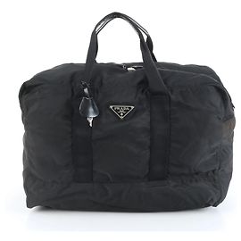Bolso Boston de cuero con logo triangular de nylon Tessuto de Prada Negro