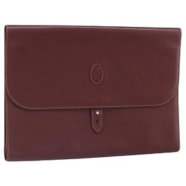 CARTIER Must Line Bolso Clutch de Cuero Burdeos Oro Auth 169370 Dorado Burdeos