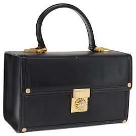 Borsa a mano in pelle nera e oro VERSACE Auth ka1996 Nero D'oro