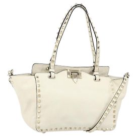 VALENTINO Sac à main en cuir 2 en 1 Blanc Or Auth bs32858 Blanc Doré