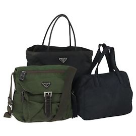 PRADA Borsa a Spalla Nylon 3 Set Nero Blu Navy Kaki Auth 165123 Nero Cachi Blu navy