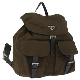 PRADA Backpack Nylon Khaki Silver Auth 168394 Silvery Khaki
