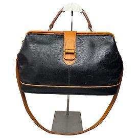 Bolsa de couro 2 vias vintage Courreges preta e marrom Preto