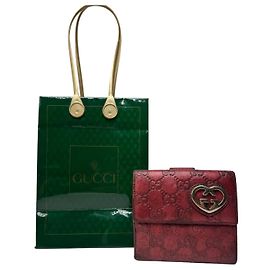 Vintage Gucci Metallic Monogram Leather Wallet Red Red