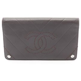 Chanel Chevron V-Stitch Bifold Long Wallet Brown