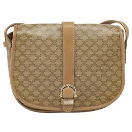 Céline Celine Vintage Macadam Shoulder Bag Canvas Small Beige