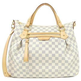 Bolso de Hombro Louis Vuitton Damier Azur Evora MM Blanco Azul