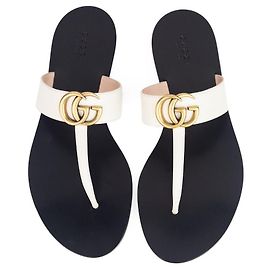 Gucci Marmont GG Leather Sandals White White