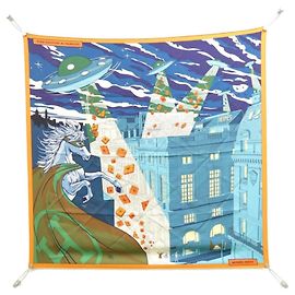Hermès Hermès SPACE SHOPPING AU FAUBOURG Bufanda Cuadrada Azul Naranja