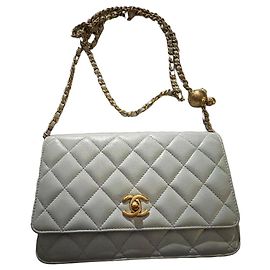 Chanel Light Blue Quilted Leather Wallet on Chain Blue