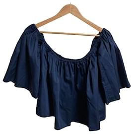 Autre Marque Off-Shoulder geraffte Bluse Sincerely Tommy Blau Marineblau