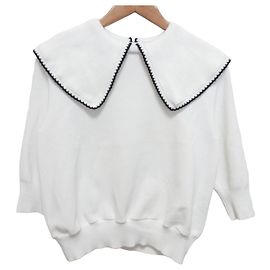 Autre Marque Strickpullover mit besticktem Kragen Yori Weiß