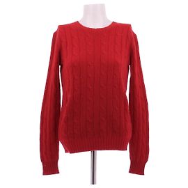 Polo Ralph Lauren Roter Zopfmuster-Pullover aus Wolle und Kaschmir Rot