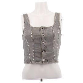 Liu.Jo Top in denim grigio con borchie Grigio