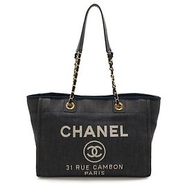 Chanel Deauville Tote MM Medium Bag Navy blue