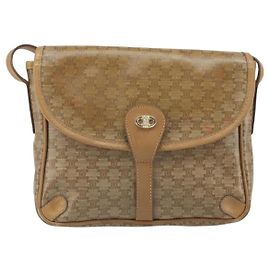 Céline Bolsa de Ombro Celine Vintage Macadam em Lona e Couro Bege