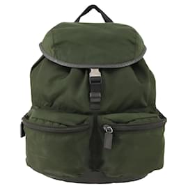 Prada Double Front Pocket Backpack Tessuto Medium Khaki