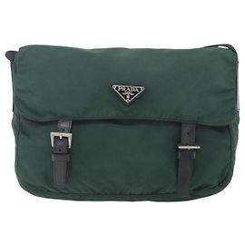 Prada Double Buckle Flap Messenger Bag Tessuto Large Green