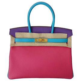 Sac Hermès Birkin 30 commande spéciale Rose Bleu Multicolore Violet