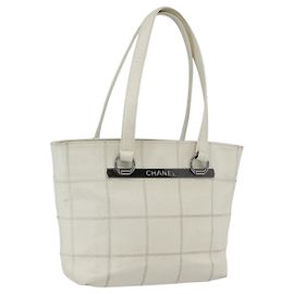 Chanel Square Stitch Tote Quilted Leather Medium White