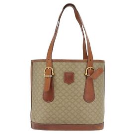 Céline Bolsa tote Macadam vintage Celine em lona e couro Bege
