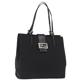 FENDI Mamma Baguette Borsa Tote Nylon Nero Argento Auth 168229 Nero Argento