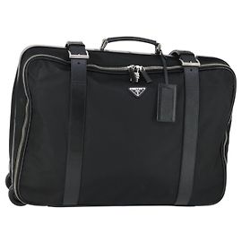 PRADA Koffer Nylon Schwarz Silber Auth 162425 Schwarz Silber