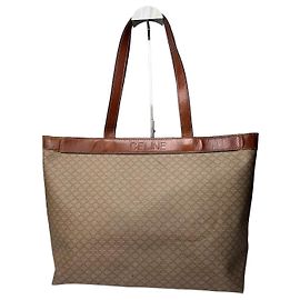 Céline Vintage Celine Paris Leder Monogramm Große Tasche Beige Braun Beige