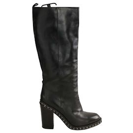 Chanel Black leather boots Black