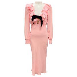 Vestido midi de seda rosa con cuello de volantes Alessandra Rich Rosa