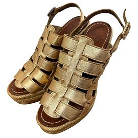 Sandali con zeppa in pelle Christian Louboutin D'oro Bronzo