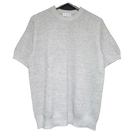 MACKINTOSH LONDON Kurzarm-Strick-T-Shirt mit Spitzenrundhalsausschnitt Grau