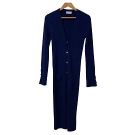 Autre Marque Il cardigan lungo a coste THE NEWHOUSE Blu Blu navy