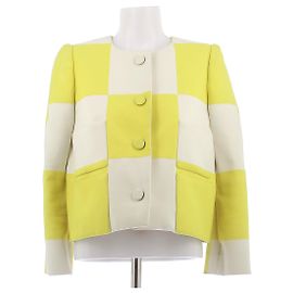 Louis Vuitton Kurze Jacke mit gelb-weißen Karos aus Seide Gelb