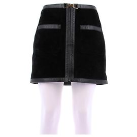 Saint Laurent Saia preta de camurça e couro Preto