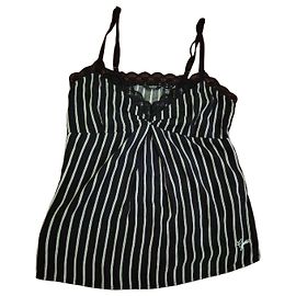 Guess Striped top with lace adjustable straps Black White