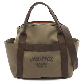 Schwarze Hermès Toile Grooming Bag Braun Khaki