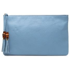 Clutch de couro de bezerro azul com tassel de bambu Gucci Azul Azul claro
