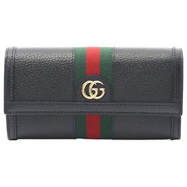 Gucci Black Leather Web Ophidia Long Wallet Black