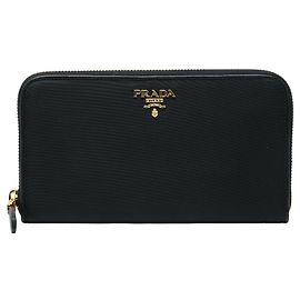 Prada Women's Round Zip Long Wallet Black