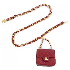 Chanel Leather Standard Belt Red Golden