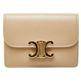 Céline Estuche para tarjetas de visita de cuero beige Celine Triomphe Beige