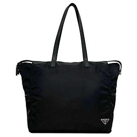 Bolsa tote de nylon e couro preto Prada Preto